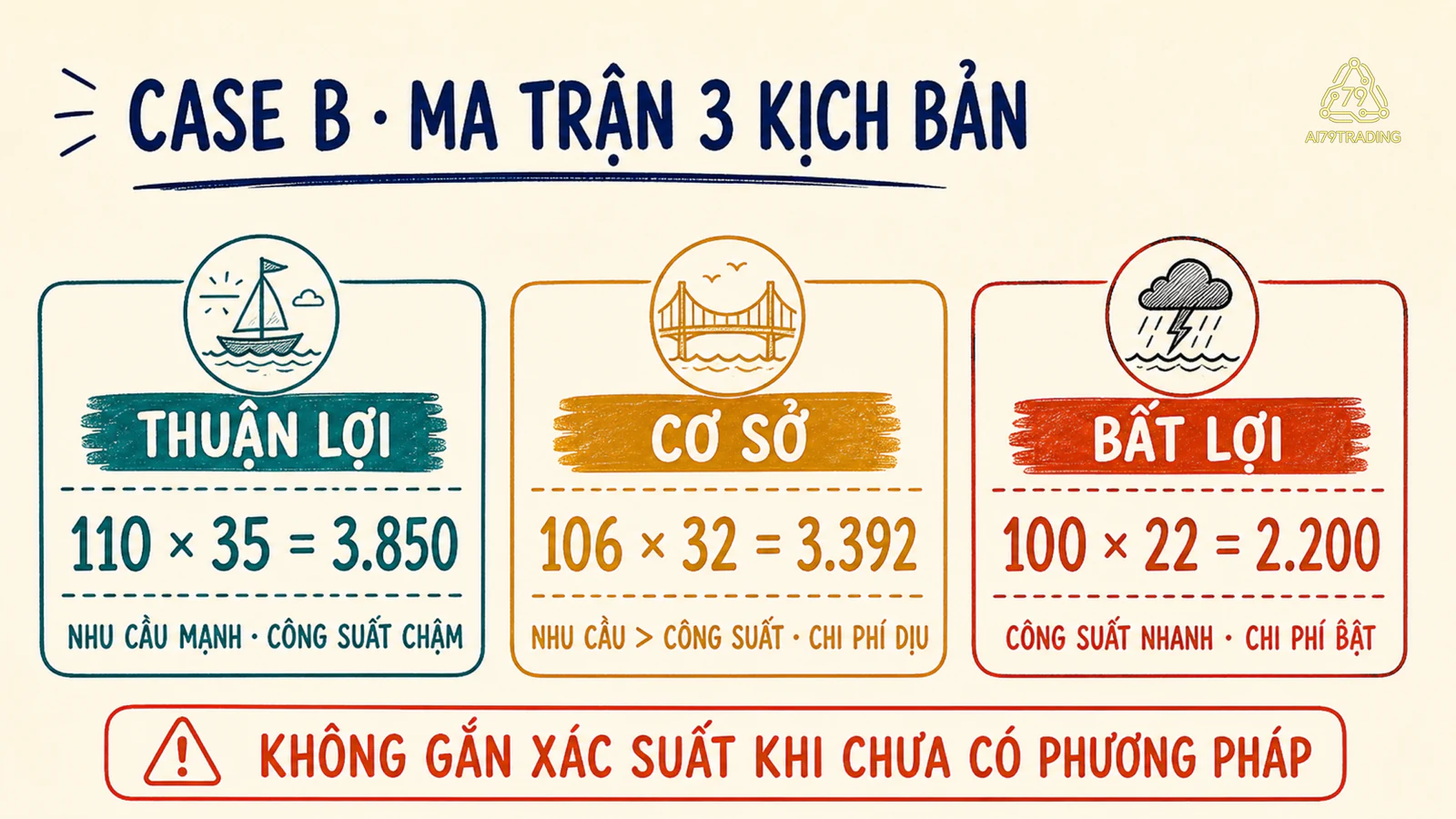 Ma trận ba kịch bản B với pool thuận lợi, cơ sở và bất lợi