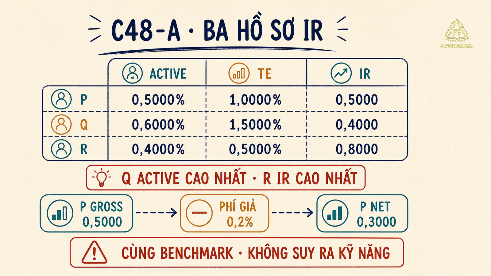Ba hồ sơ Information Ratio và sensitivity phí của C48-A