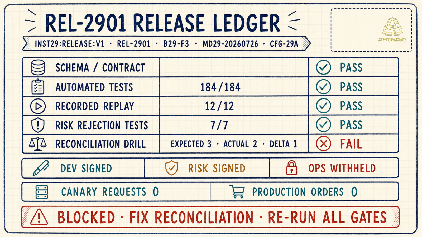 Release ledger REL-2901 bị reconciliation chặn