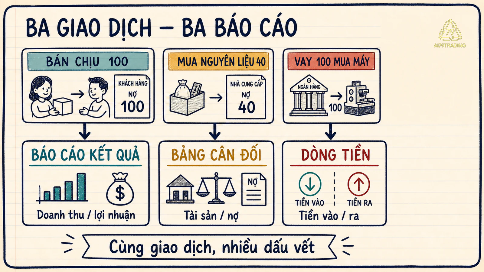 Mô hình kinh doanh nối vào ba báo cáo tài chính