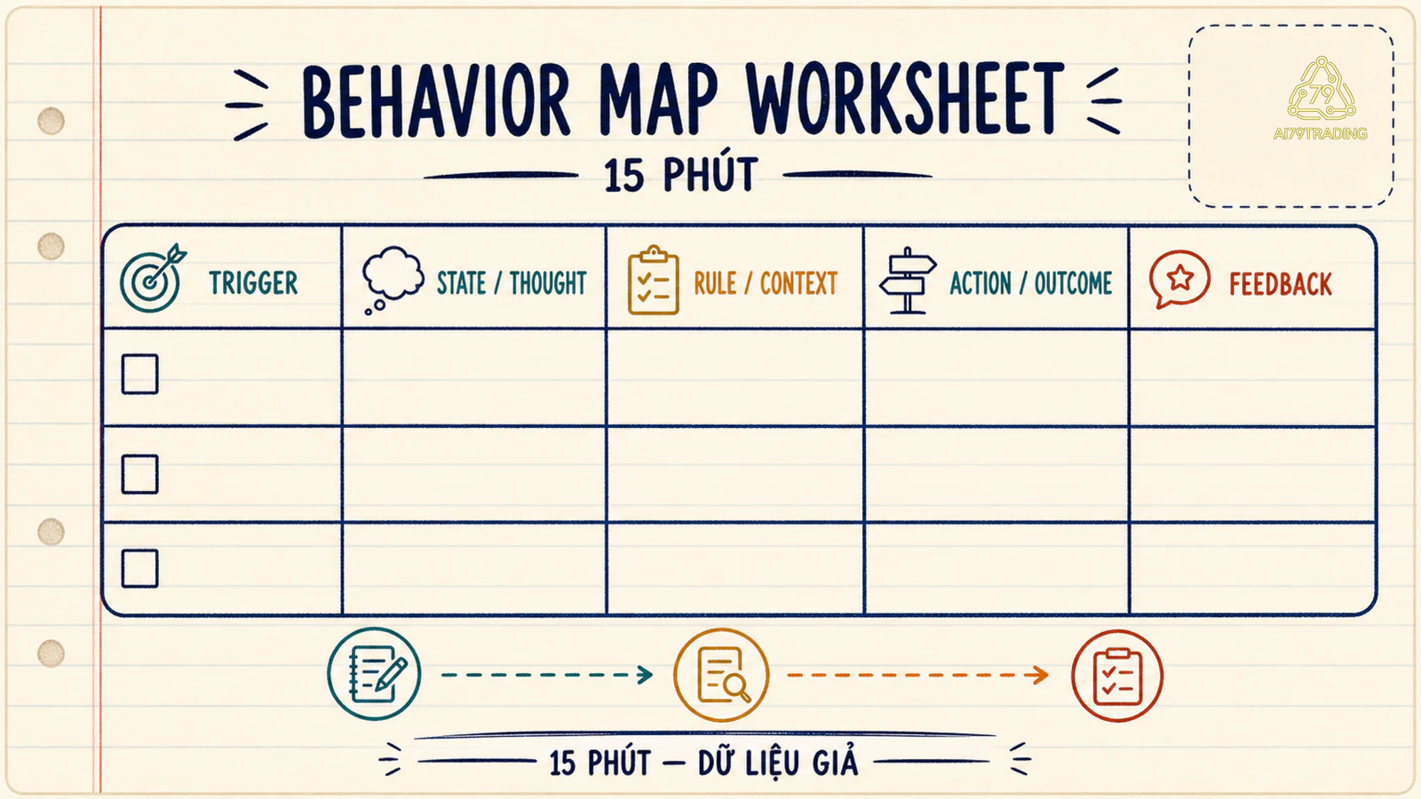 Worksheet behavior map năm cột cho bài tập 15 phút