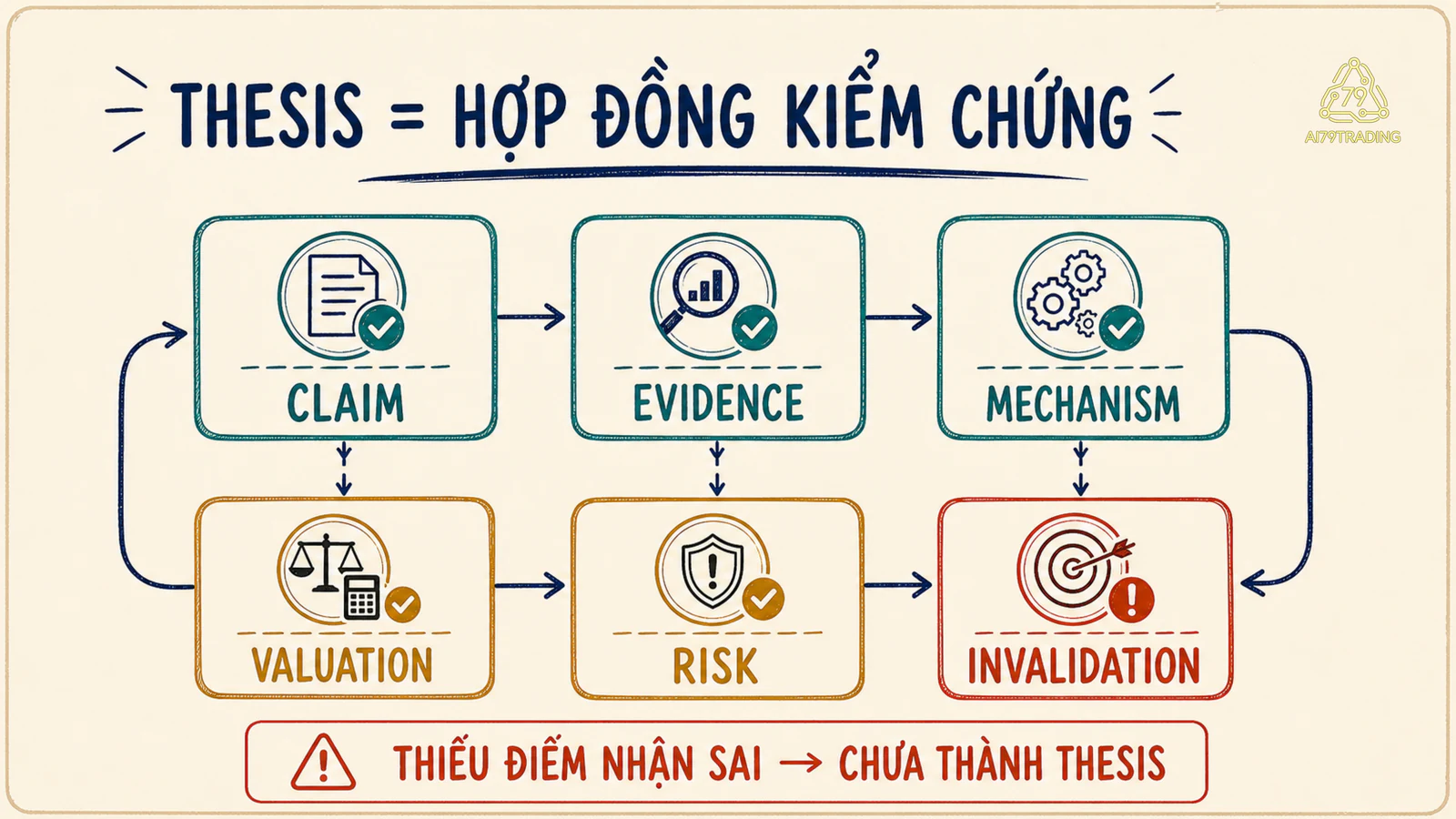 Sáu ô biến dữ liệu rời thành một Investment Thesis có thể kiểm chứng