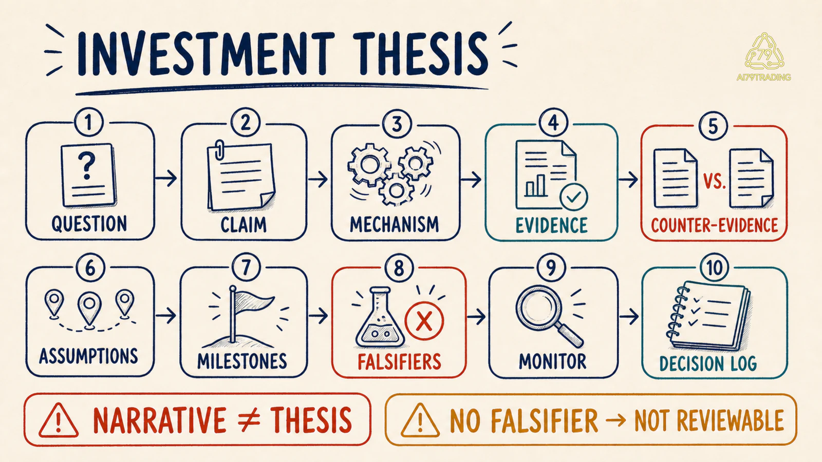 Sơ đồ Investment Thesis cho Crypto từ câu hỏi đến decision log