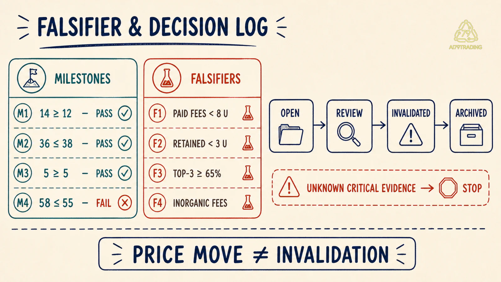 Bảng milestone falsifier và decision log THESIS-24