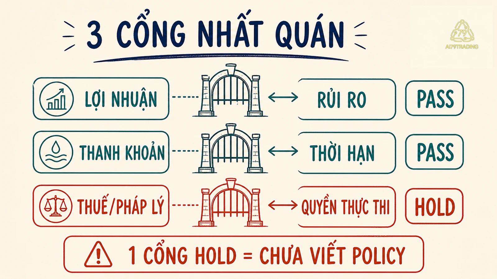 Ba cổng kiểm tra lợi nhuận rủi ro, thanh khoản thời hạn và quyền thực thi