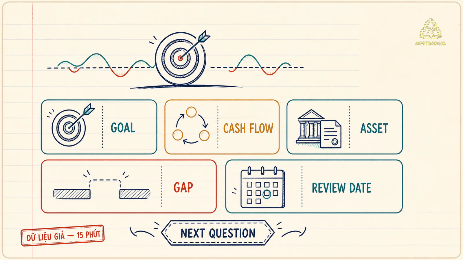 Bảng bài tập 15 phút nối goal cash flow asset gap và review date