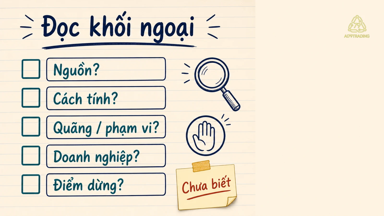 Checklist năm câu để kiểm nguồn, phạm vi và phần chưa biết khi đọc khối ngoại