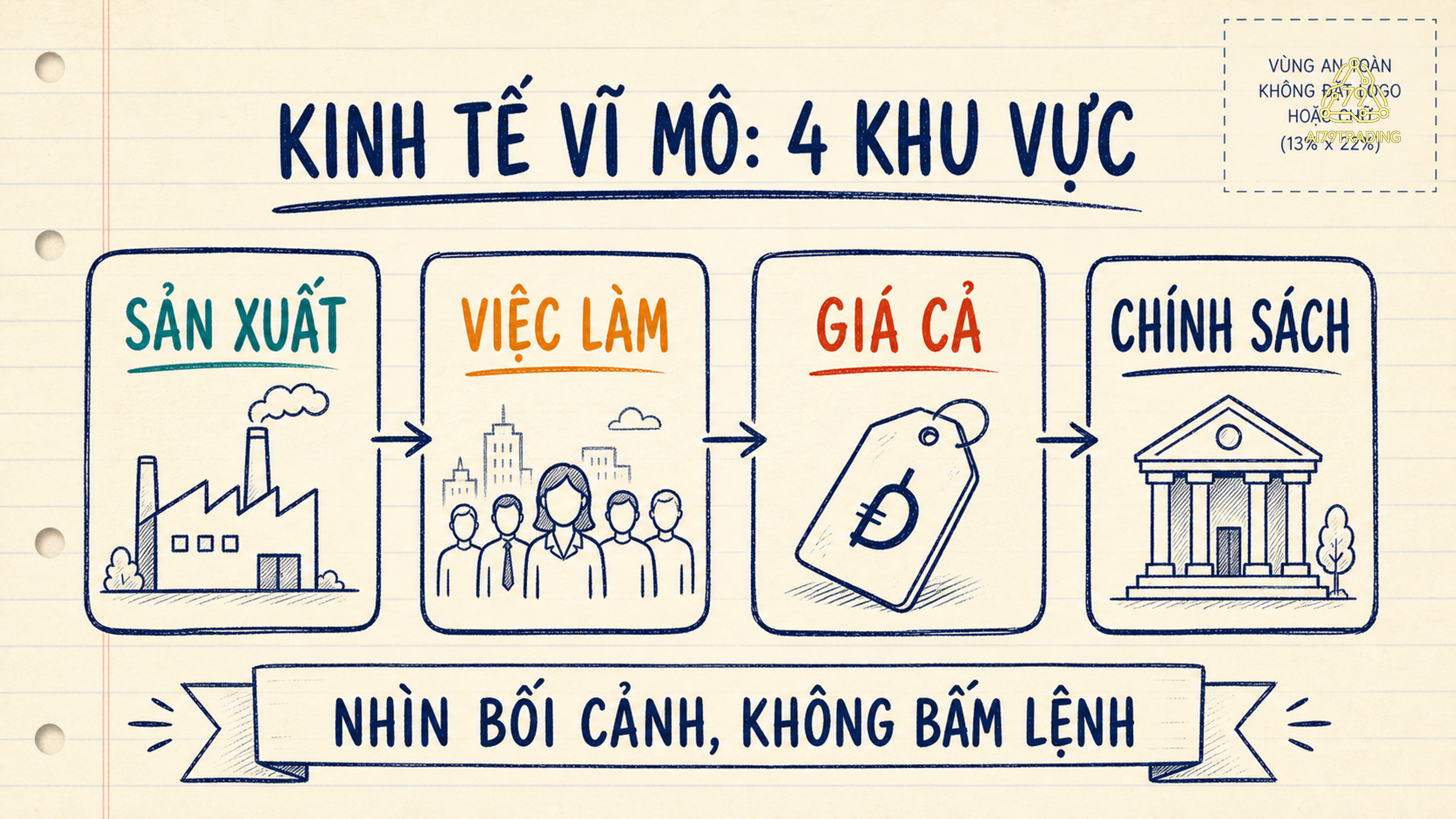 Bốn khu vực kinh tế vĩ mô gồm sản xuất, việc làm, giá cả và chính sách tài chính