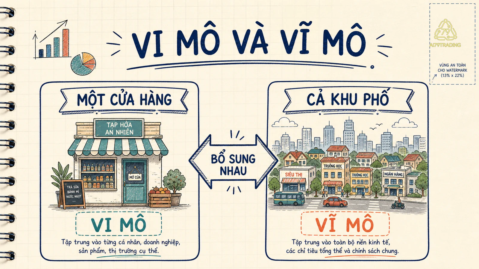 Một cửa hàng đại diện góc vi mô bên cạnh cả khu phố đại diện góc vĩ mô