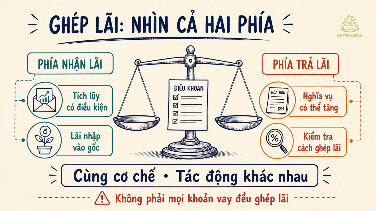 Minh họa lãi kép nhìn từ phía người nhận lãi và người phải trả lãi