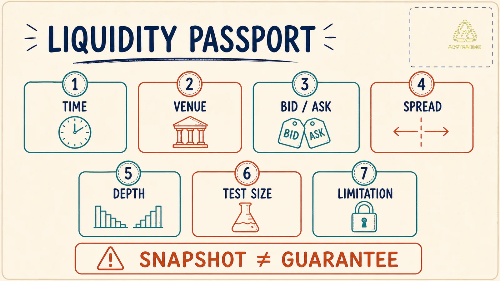 Liquidity Passport ghi thời điểm, venue, spread, depth, size thử và giới hạn