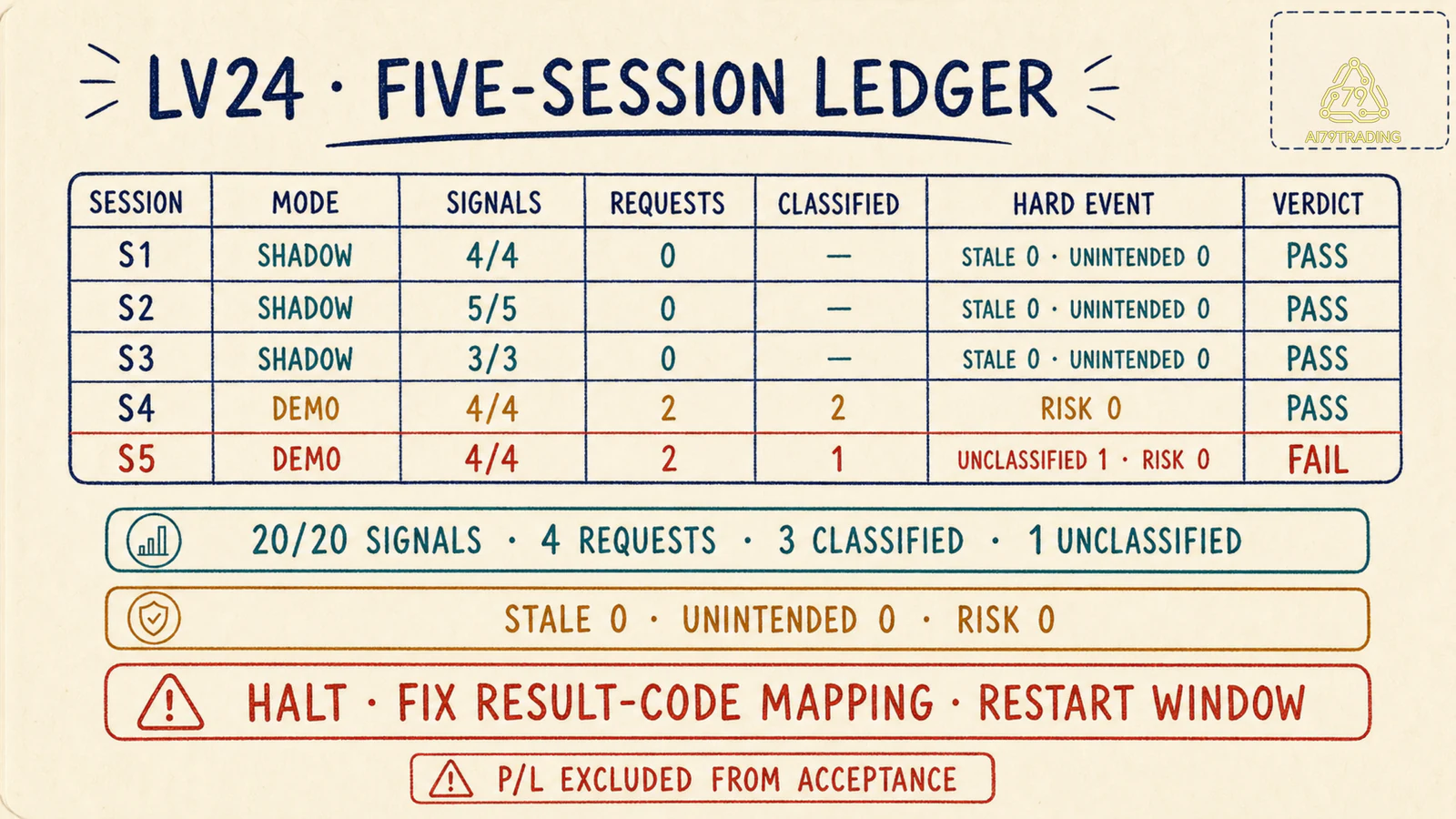 Ledger LV24 năm session với một unclassified result ở S5