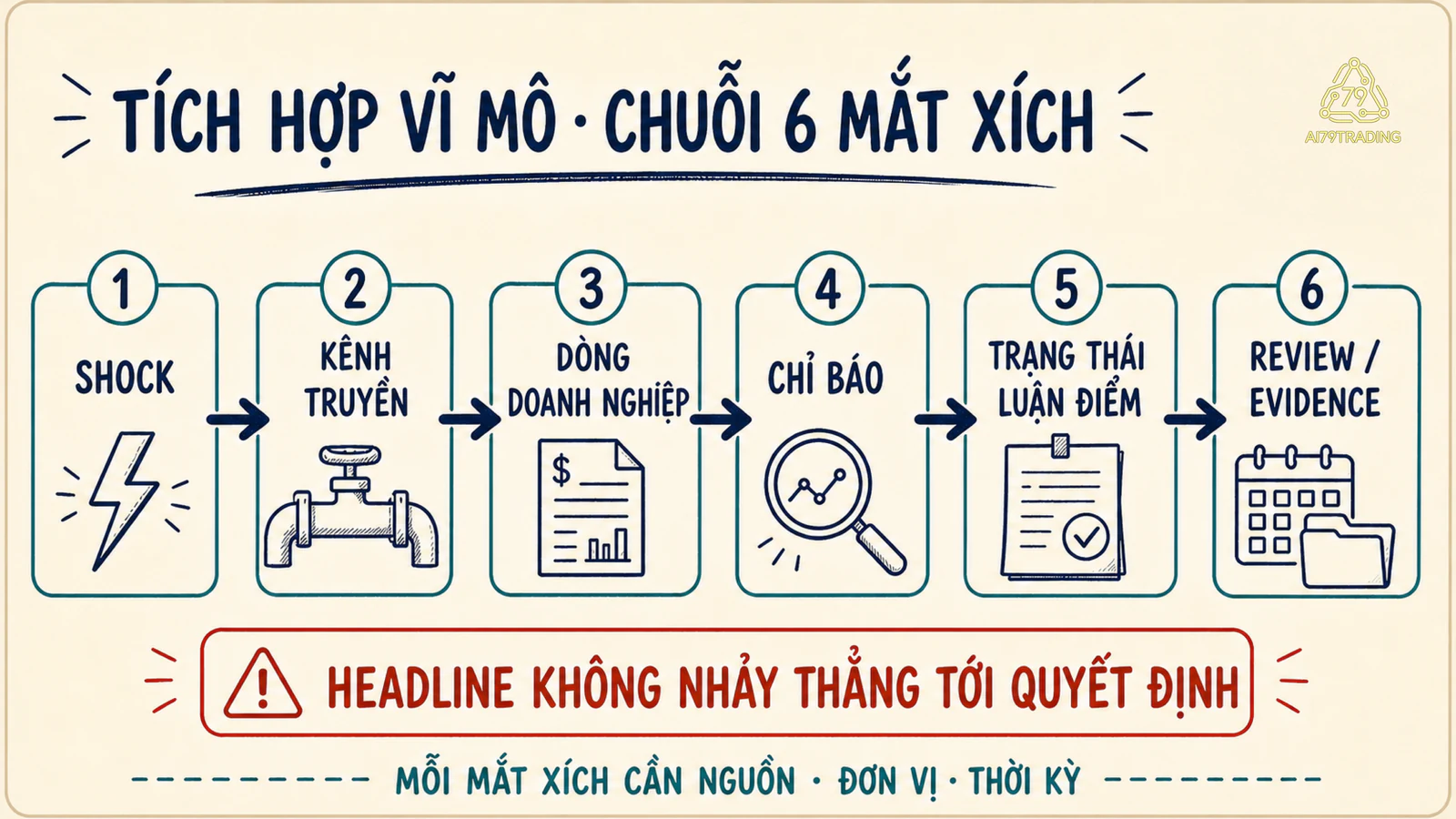 Chuỗi sáu mắt xích từ cú sốc vĩ mô tới review bằng chứng