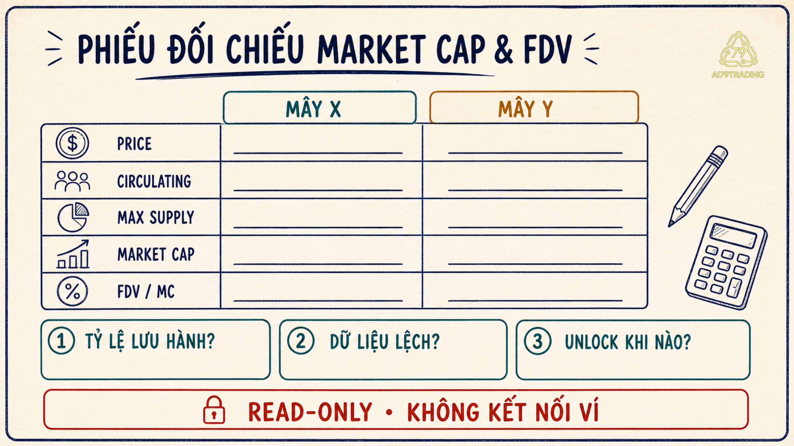 Phiếu đối chiếu Market Cap và FDV cho hai token bằng dữ liệu đọc miễn phí