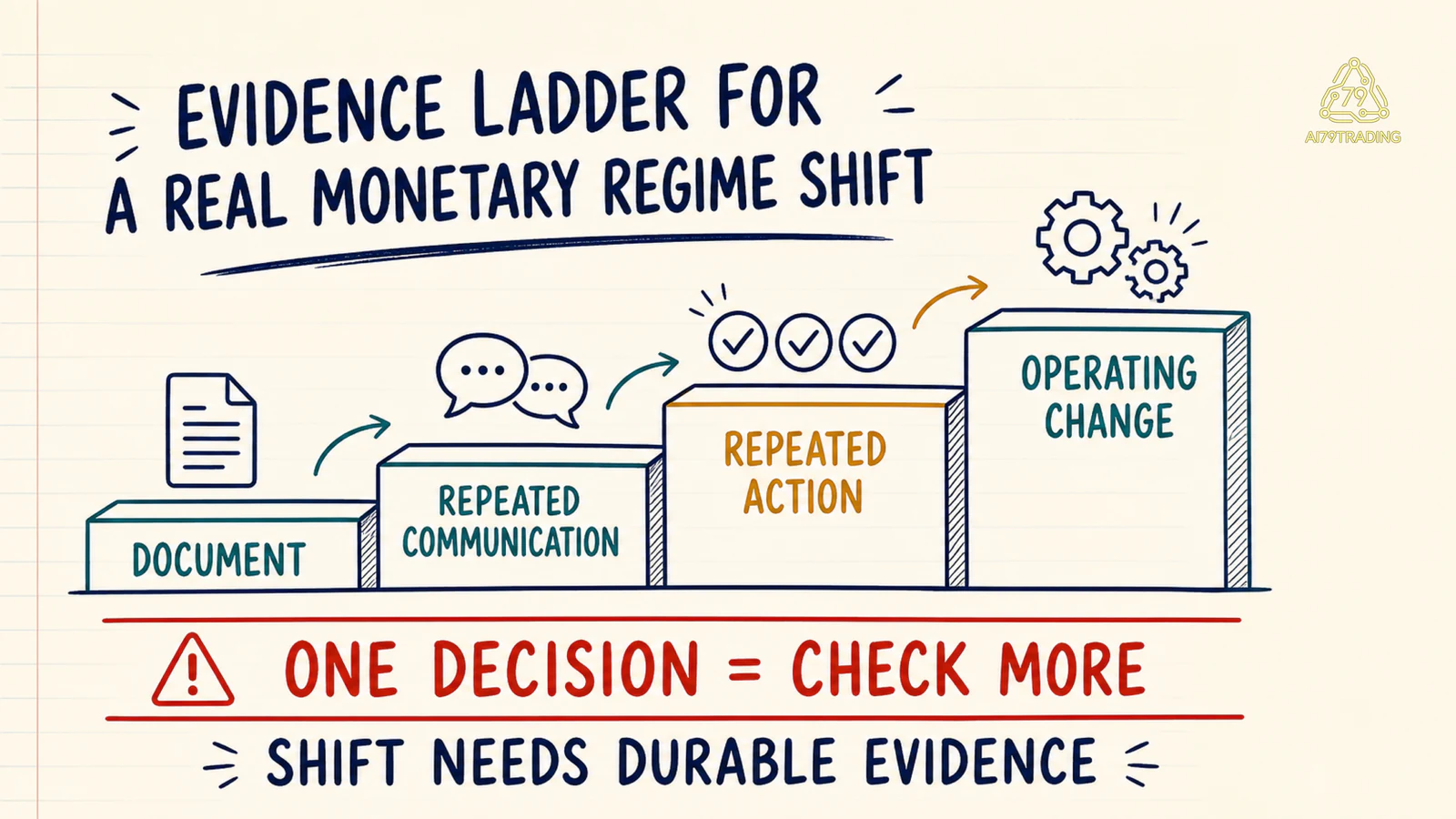 Thang bằng chứng regime shift từ tài liệu, truyền thông lặp lại, hành động lặp lại đến operating change