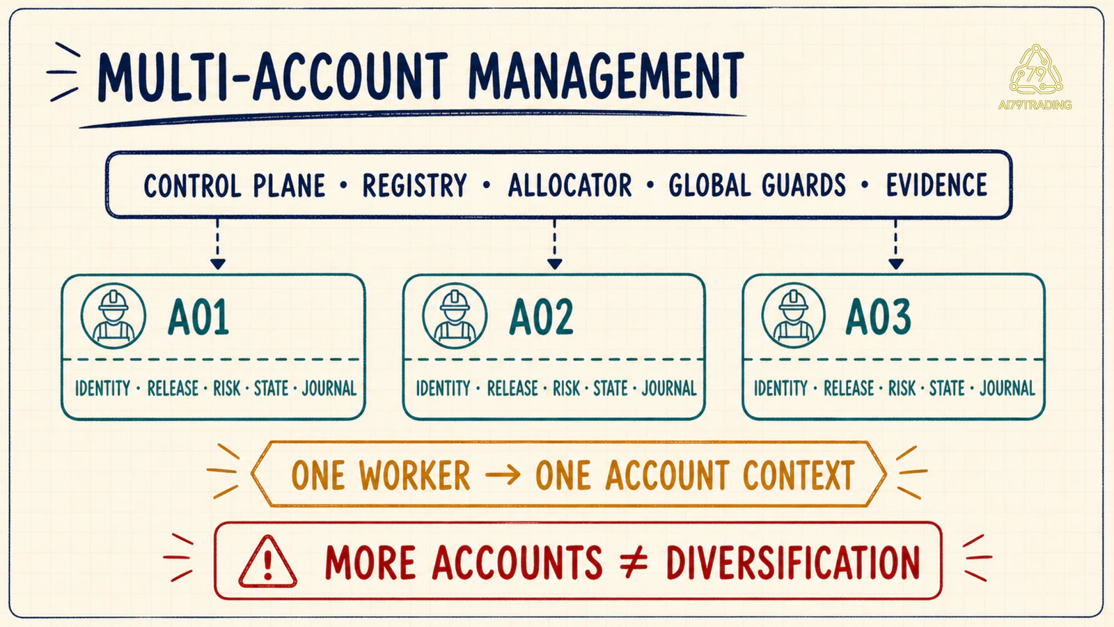 Control plane quản lý ba isolated account workers A01 A02 A03