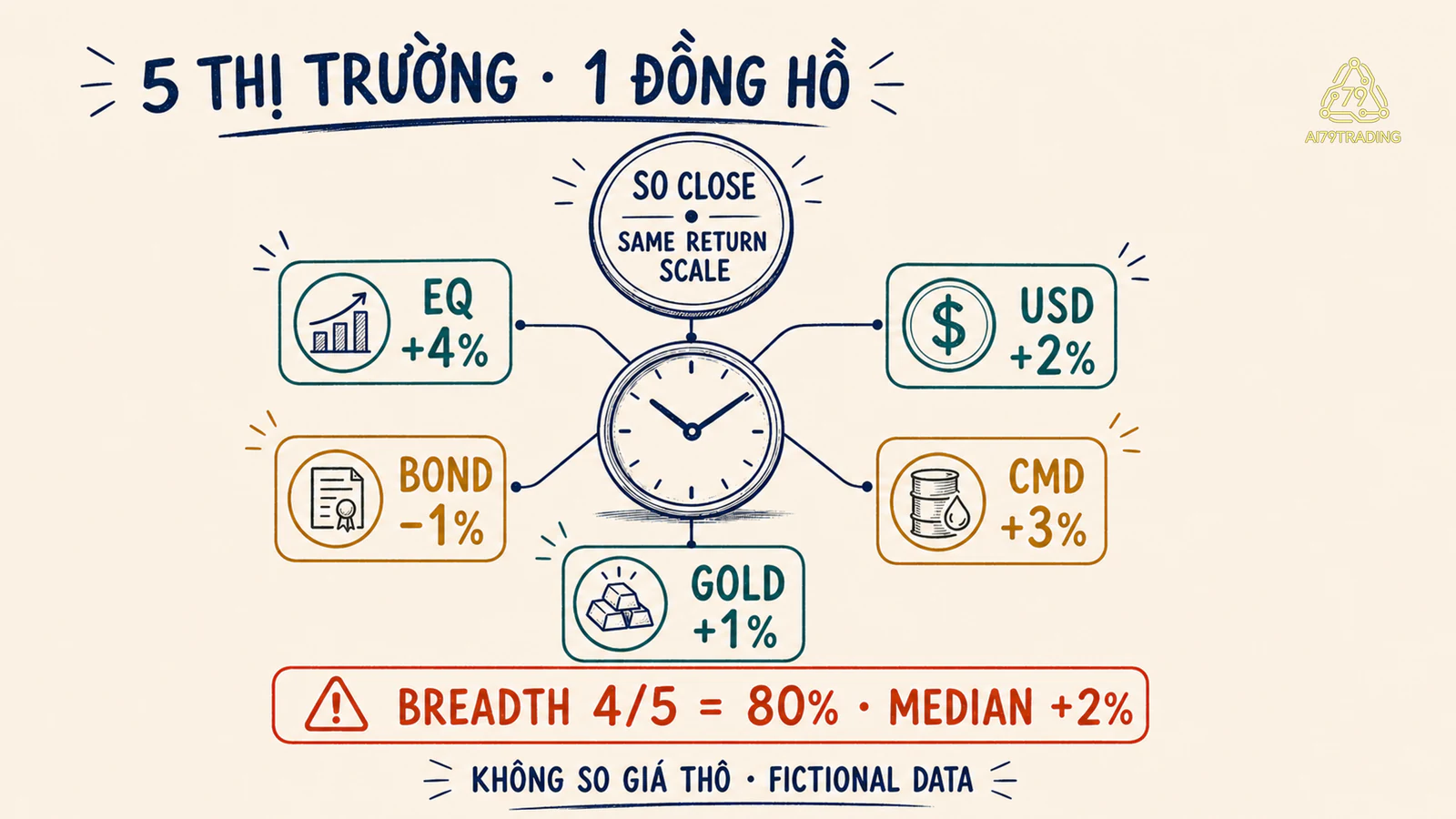 Năm thị trường EQ BOND USD CMD GOLD dùng chung đồng hồ S0 và thước đo lợi suất