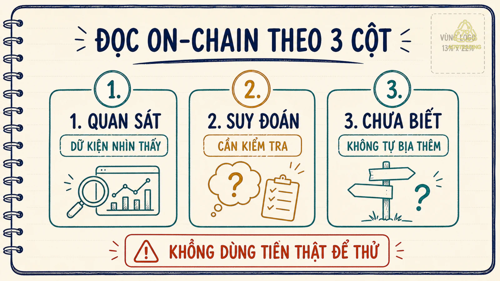 Checklist tách quan sát, suy đoán và điều chưa biết khi đọc dữ liệu on-chain