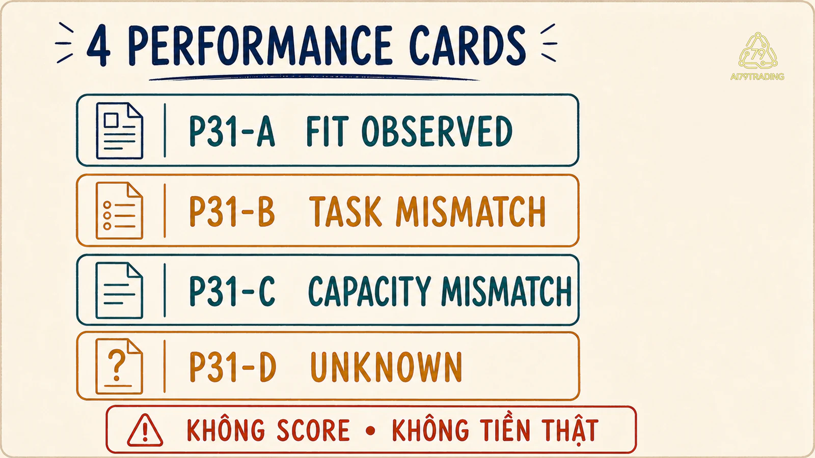 Bốn performance card với fit mismatch và unknown