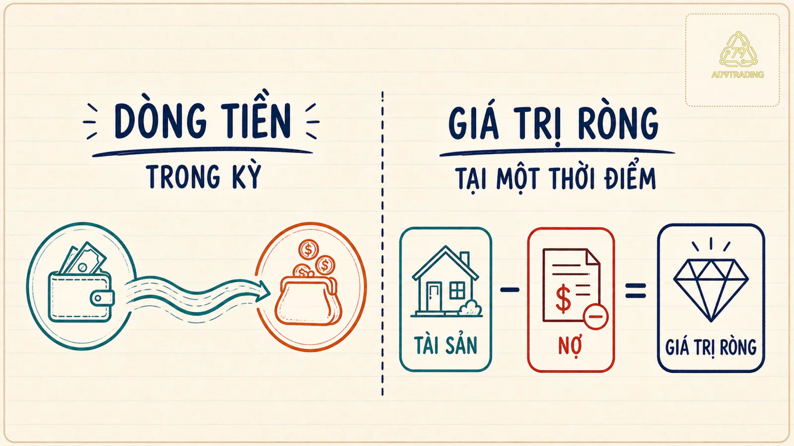 Bảng đối chiếu dòng tiền trong kỳ với giá trị ròng tại một thời điểm bằng số giả