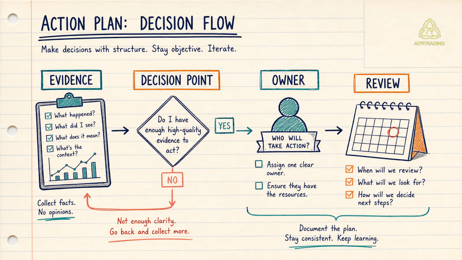 Decision point owner và review trong action plan