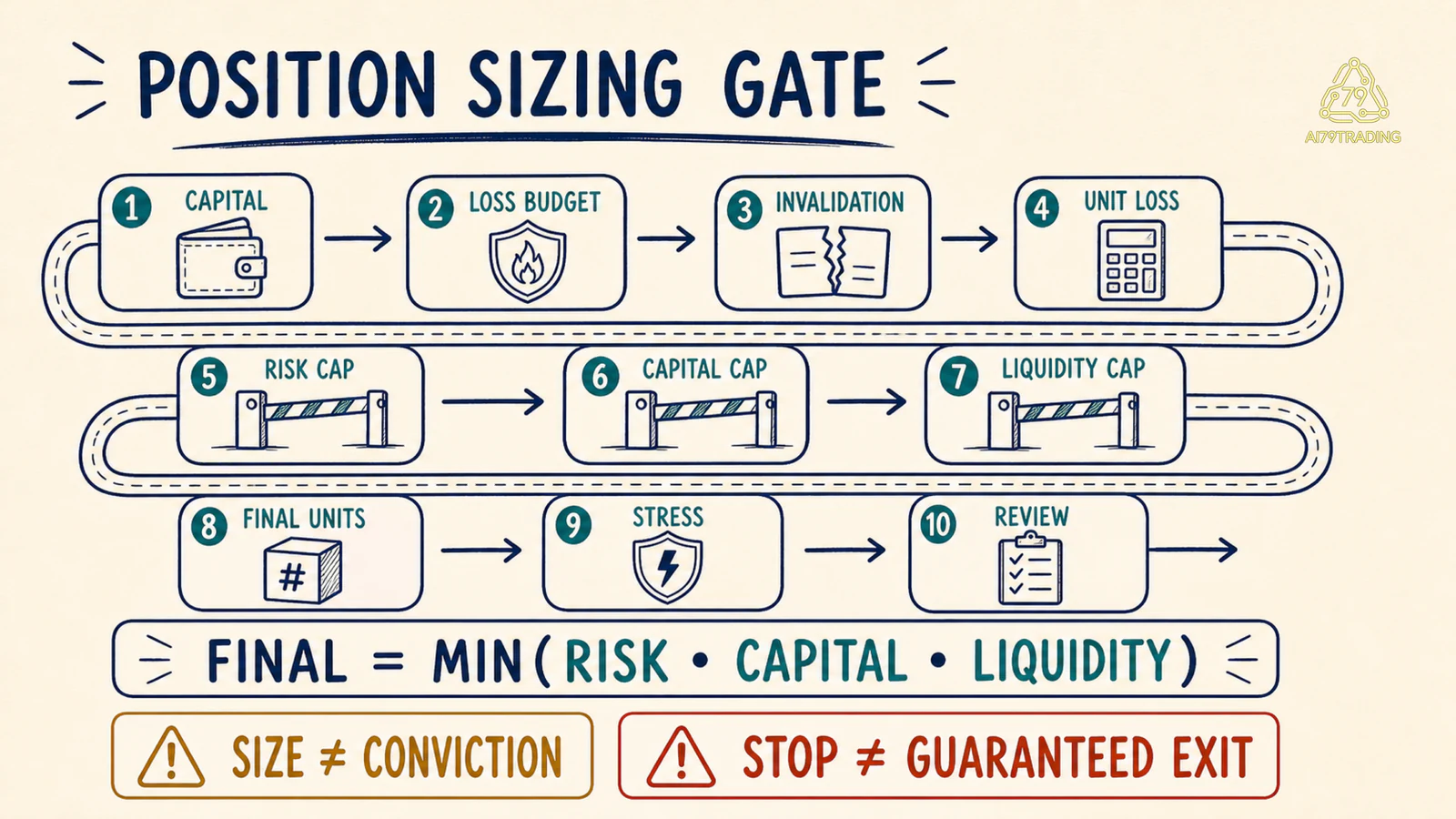 Sơ đồ Position Sizing trong Crypto từ loss budget đến stress và review