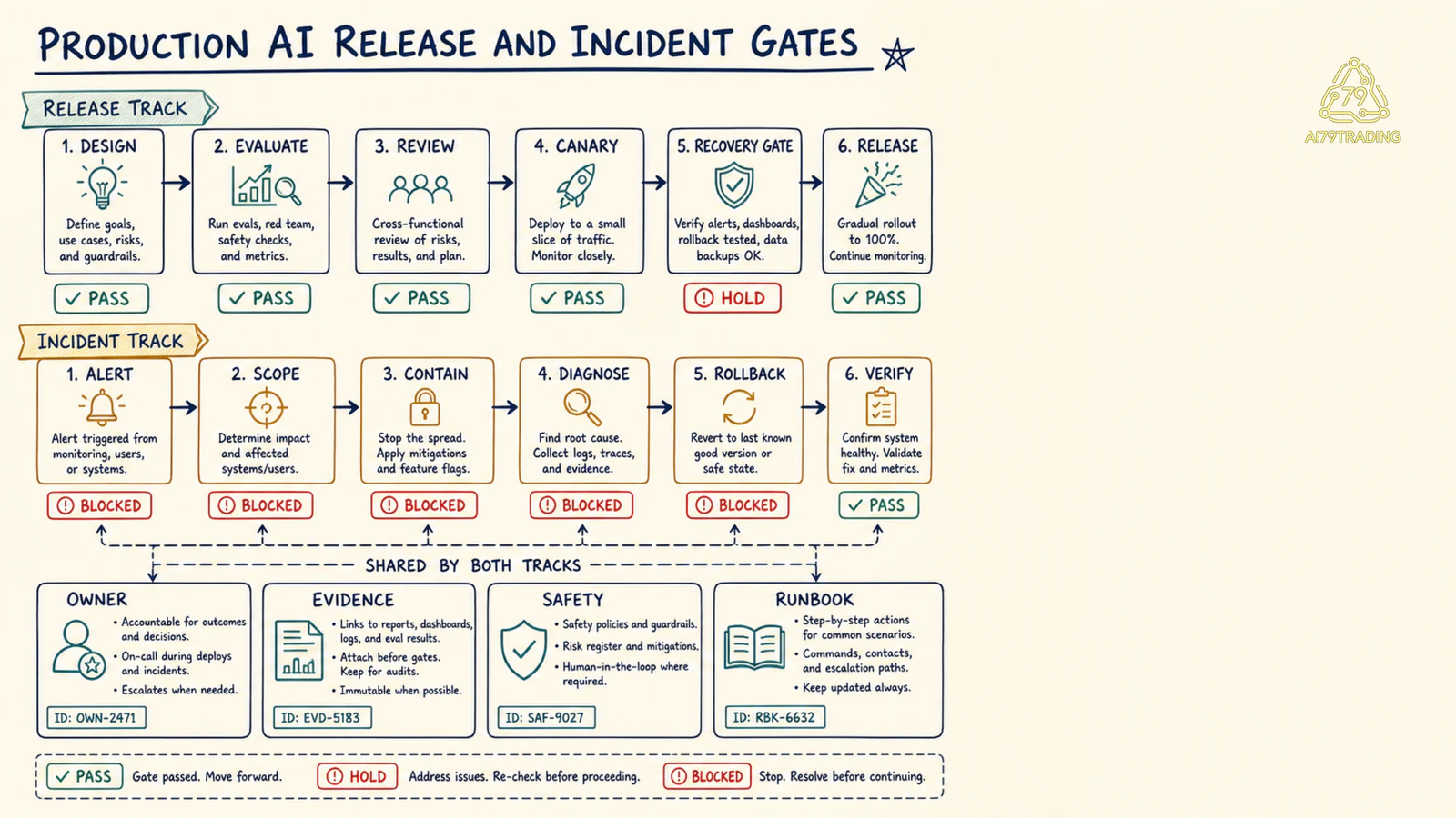 Release, canary, incident, recovery gate và rollback trong operating system
