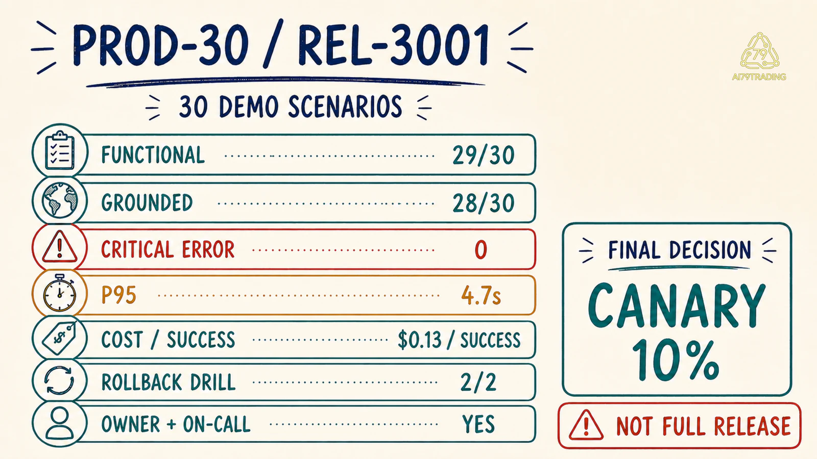 Release scorecard PROD-30 quyết định canary 10 phần trăm