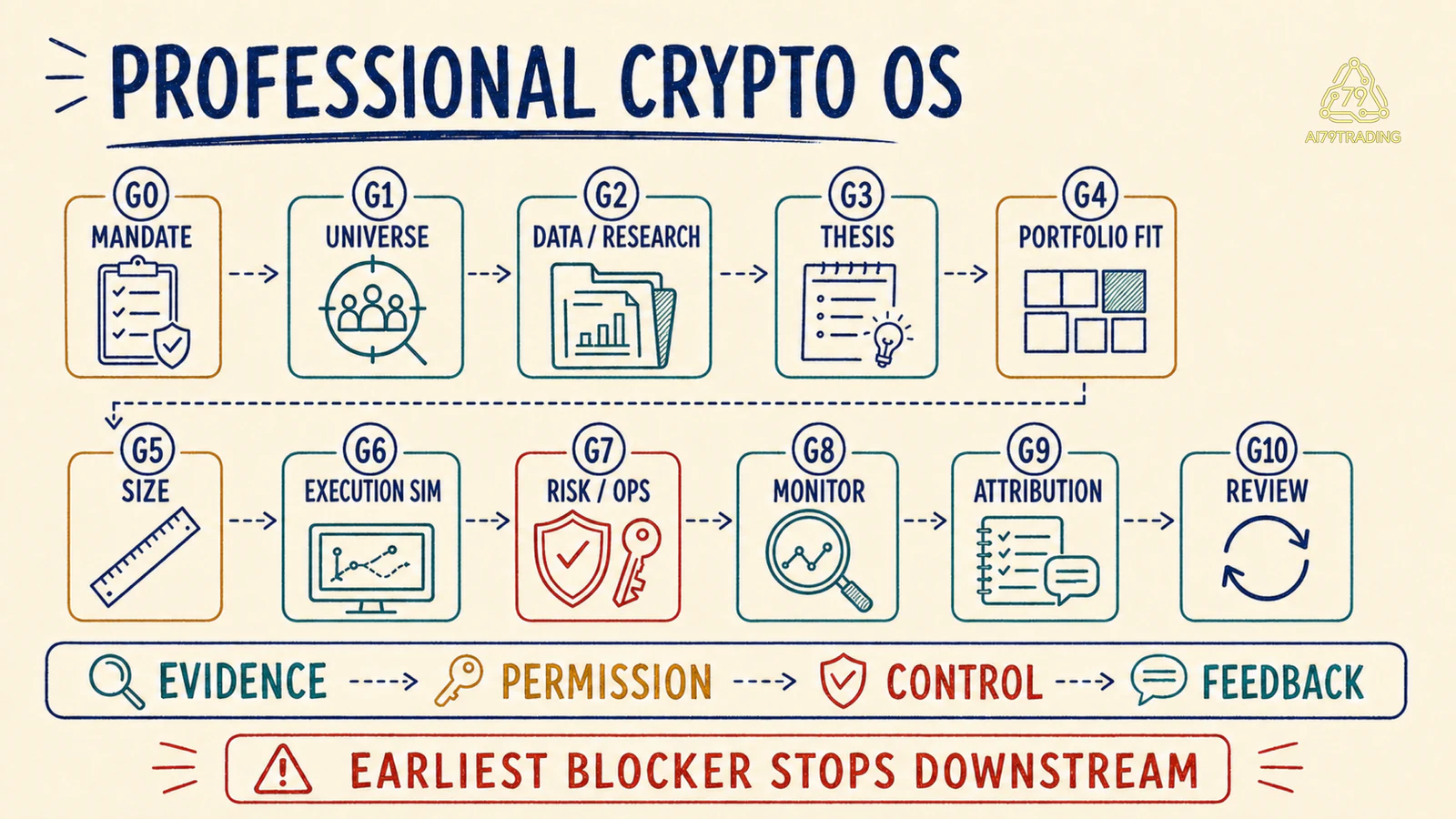Sơ đồ Professional Crypto Framework từ mandate đến attribution và review