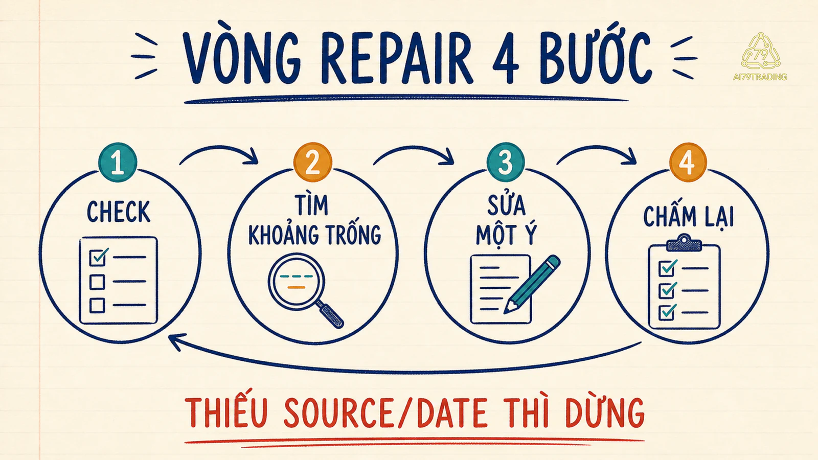 Vòng sửa research từ check, xác định khoảng trống, một repair đến chấm lại