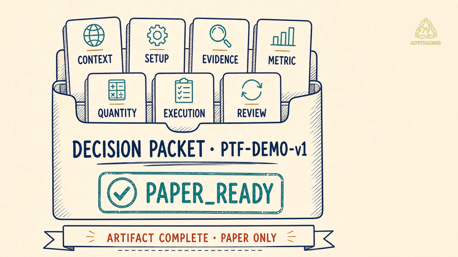 Decision Packet PTF-DEMO-v1 gồm bảy artifact và trạng thái Paper Ready
