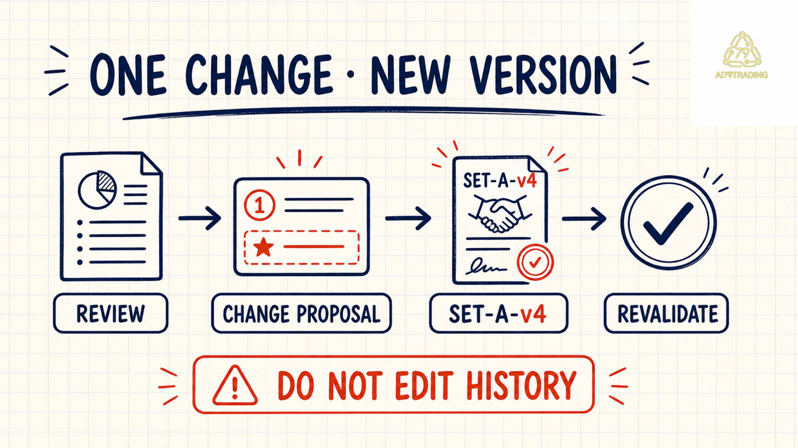 Vòng review tạo một change proposal và version mới rồi quay lại validation