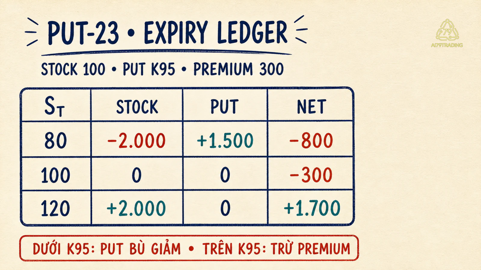 Ledger PUT-23 tại ba mức giá đáo hạn