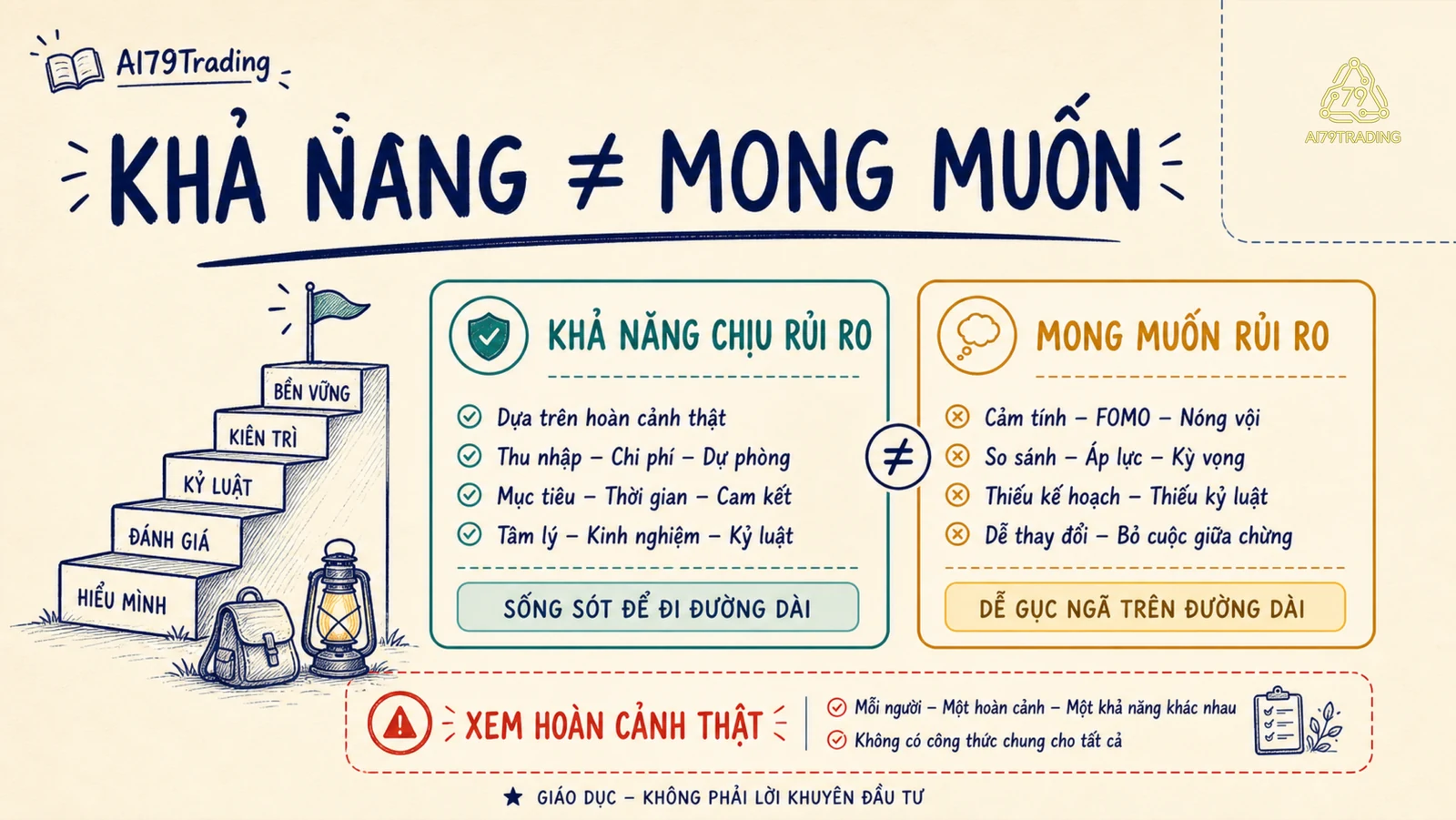 Hai bậc thang so sánh mong muốn rủi ro với khả năng chịu rủi ro