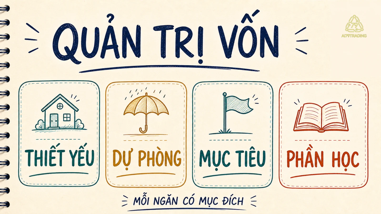 Bốn ngăn nguồn lực gồm thiết yếu, dự phòng, mục tiêu và phần học