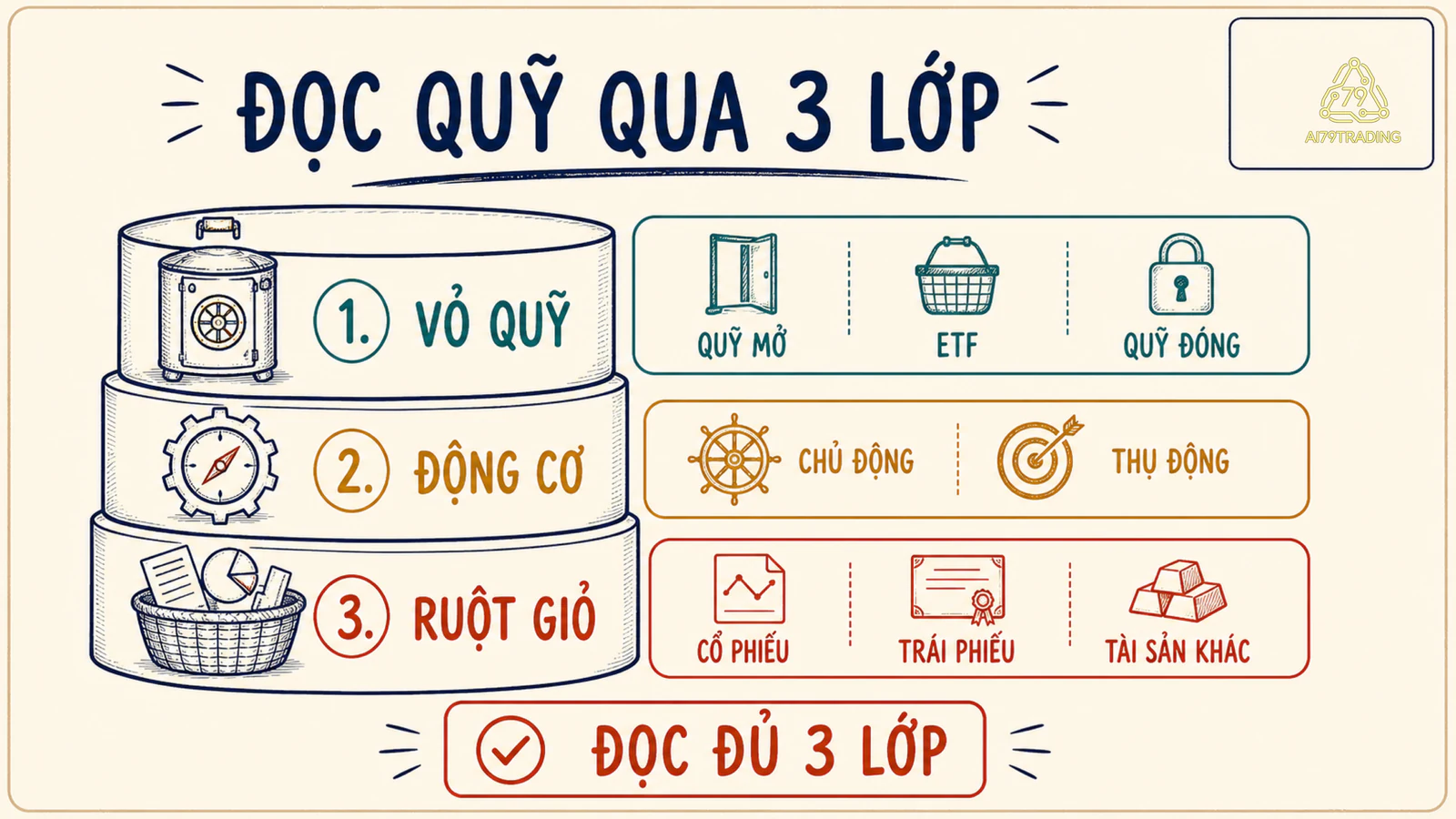 Ba lớp kiểm tra gồm cấu trúc quỹ, cách quản lý và tài sản bên dưới