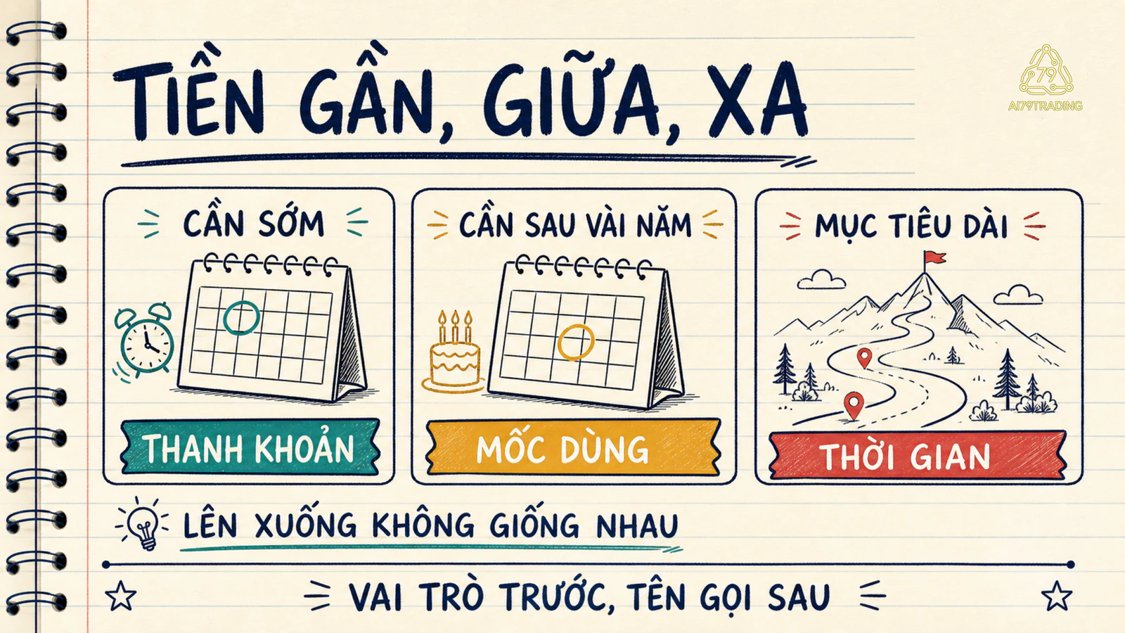 Sơ đồ ba ngăn tiền gần, giữa và xa với câu hỏi về thời hạn, thanh khoản và biến động