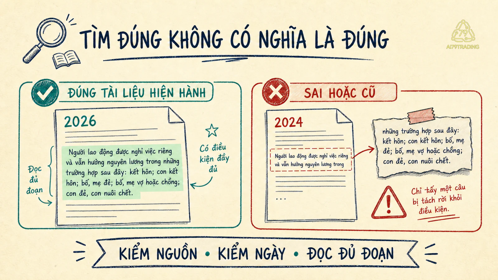 So sánh truy xuất đúng tài liệu hiện hành với tài liệu sai hoặc cũ.