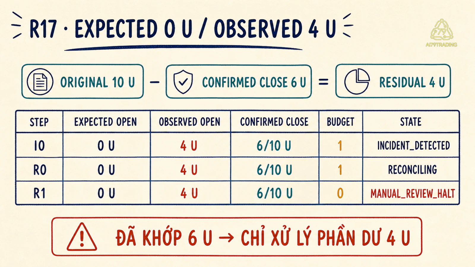 Bảng R17 so sánh trạng thái dự kiến bằng không với phần dư quan sát bốn đơn vị
