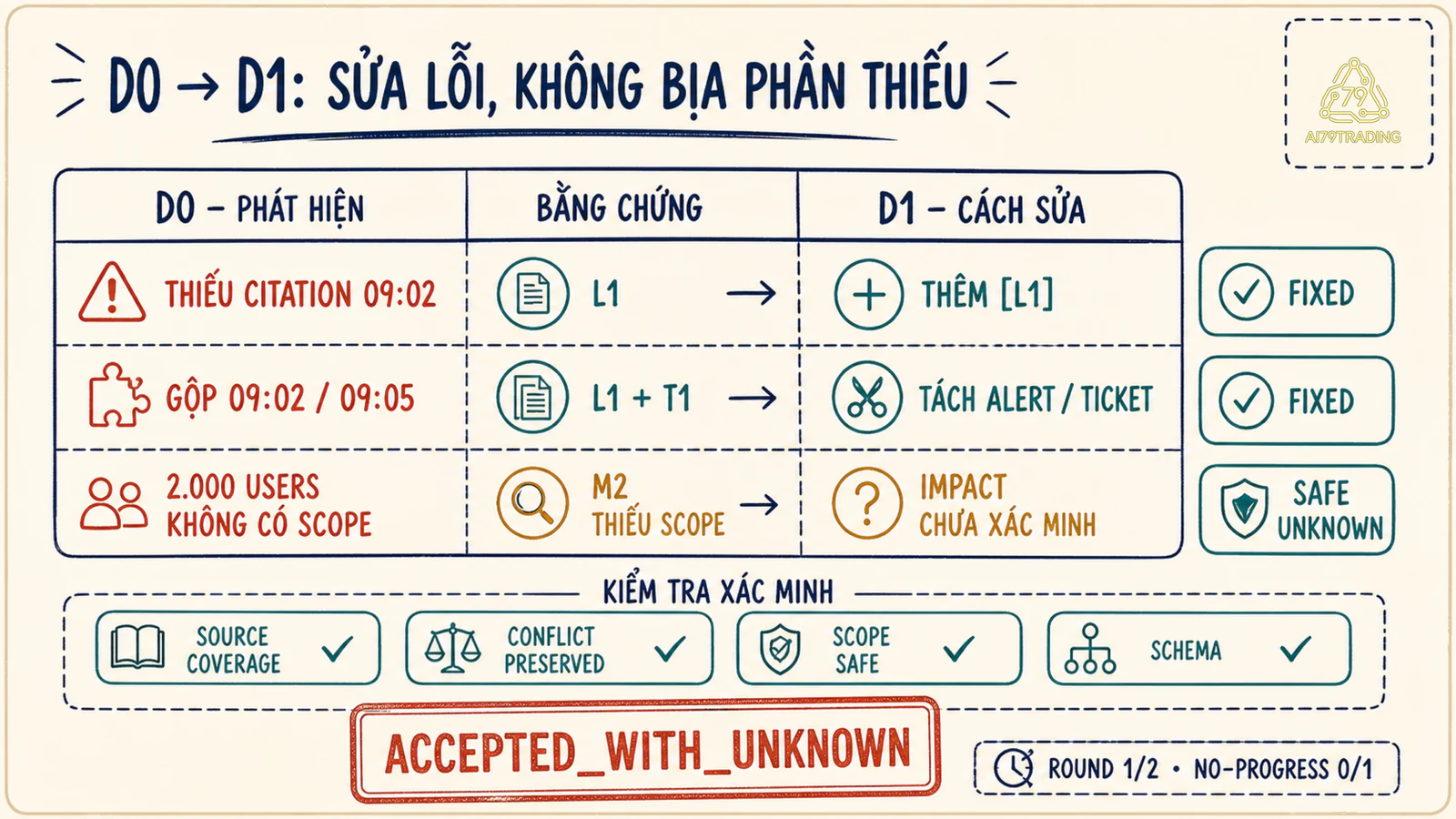 Bảng sửa draft D0 thành D1 bằng ba finding có bằng chứng