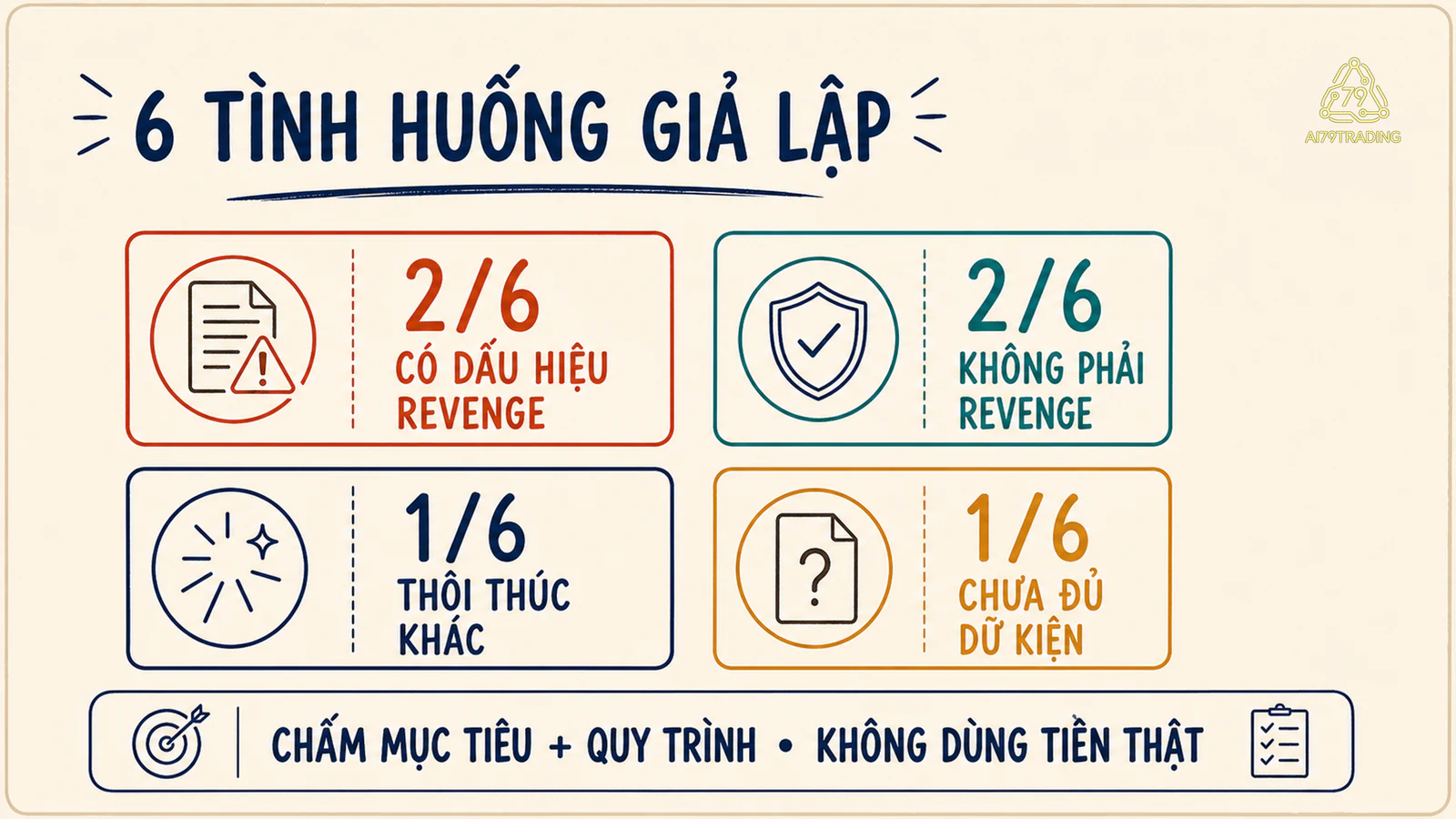 Bảng phân loại sáu tình huống giả lập theo mục tiêu và thay đổi quy trình sau kết quả