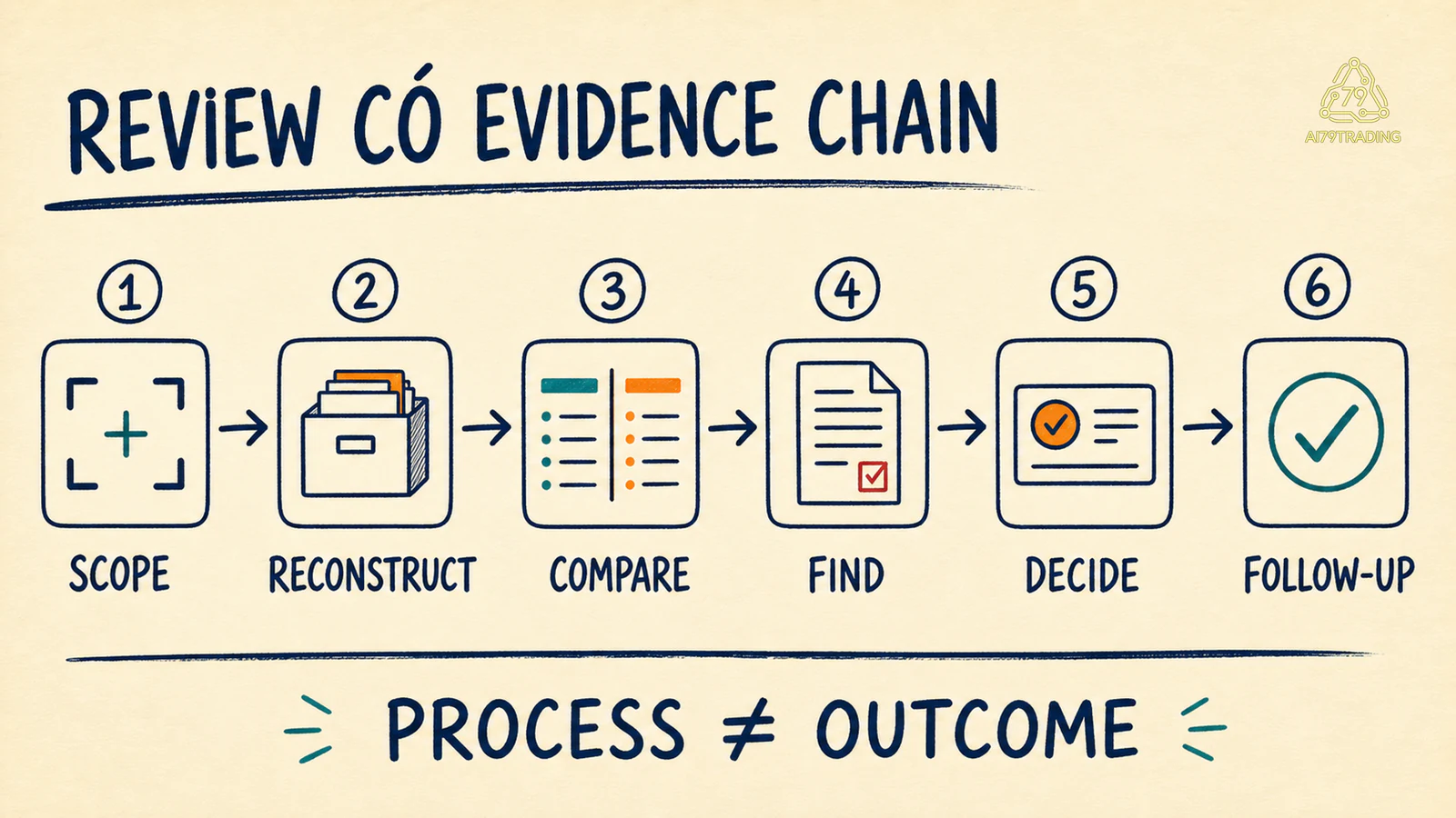 Review evidence chain từ scope tới follow-up