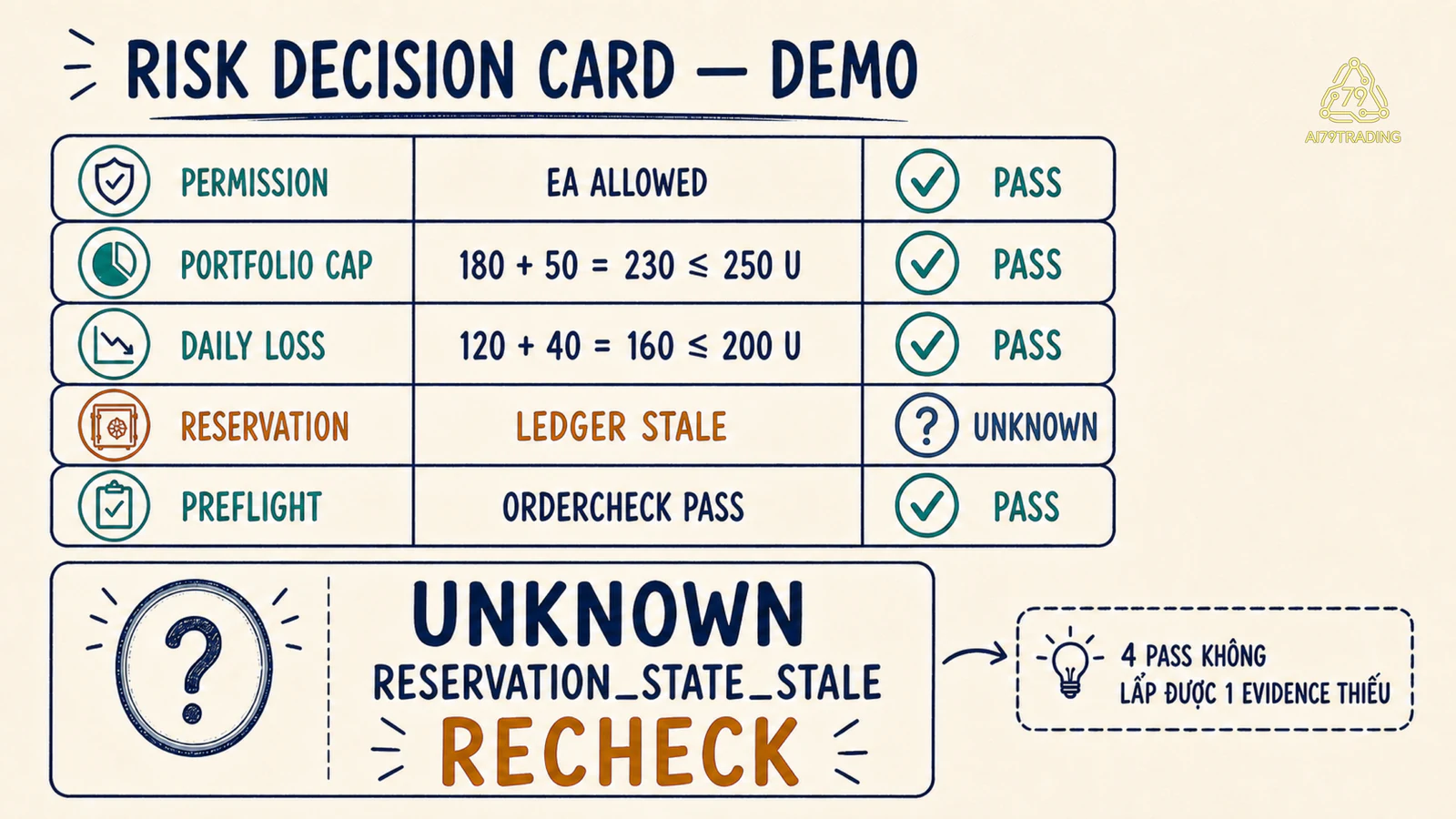 Risk Decision Card demo kết thúc Unknown vì Reservation Ledger cũ