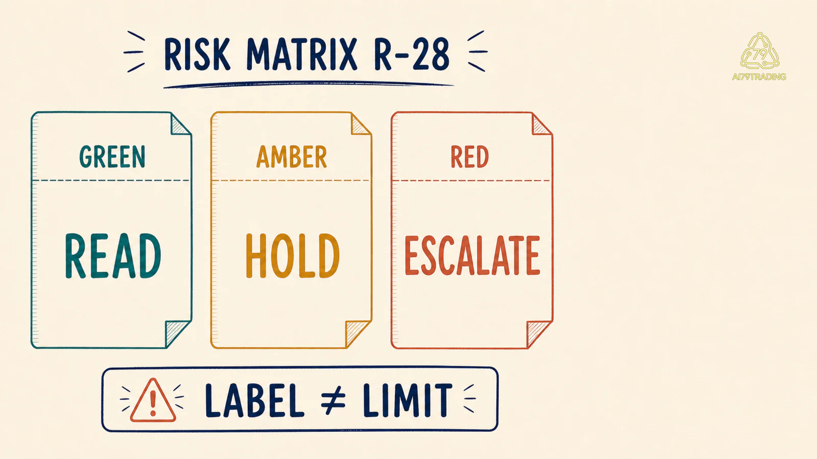 Risk Matrix R-28 có ba lane Green Amber Red và footer label không phải limit
