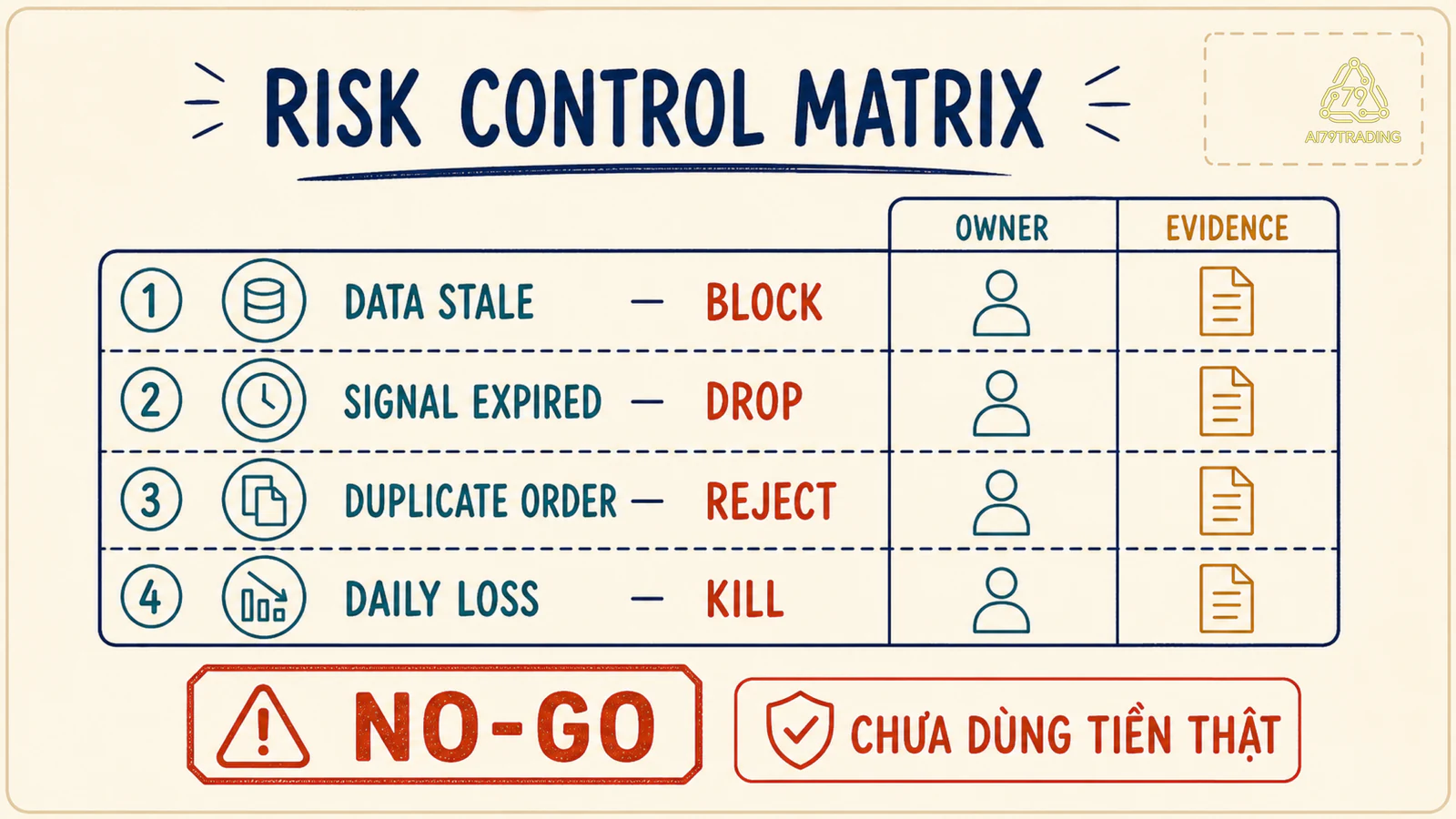Risk Control Matrix sáu lớp với hành động block drop reject và kill