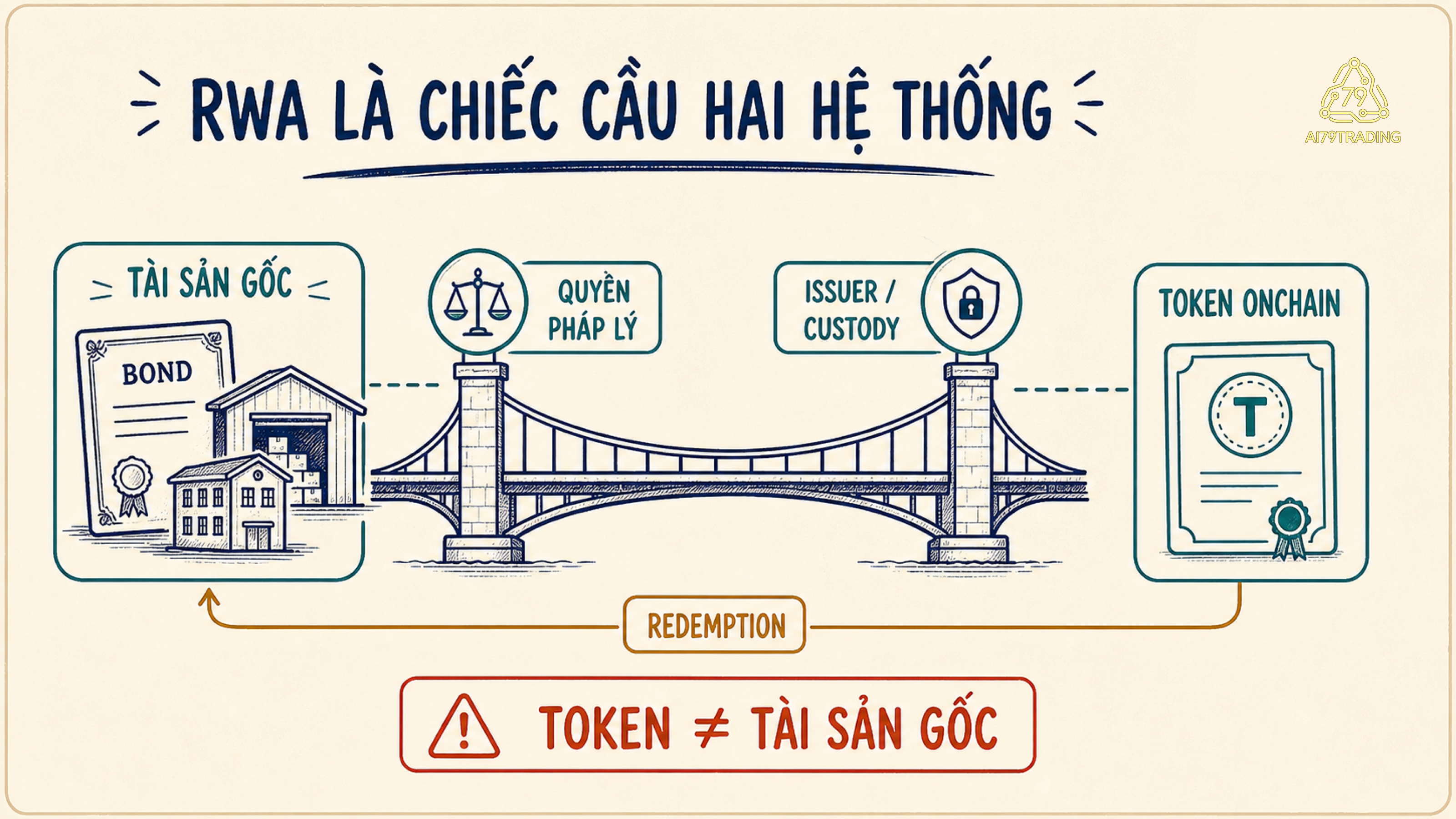 RWA nối tài sản gốc, quyền pháp lý, issuer, token và redemption