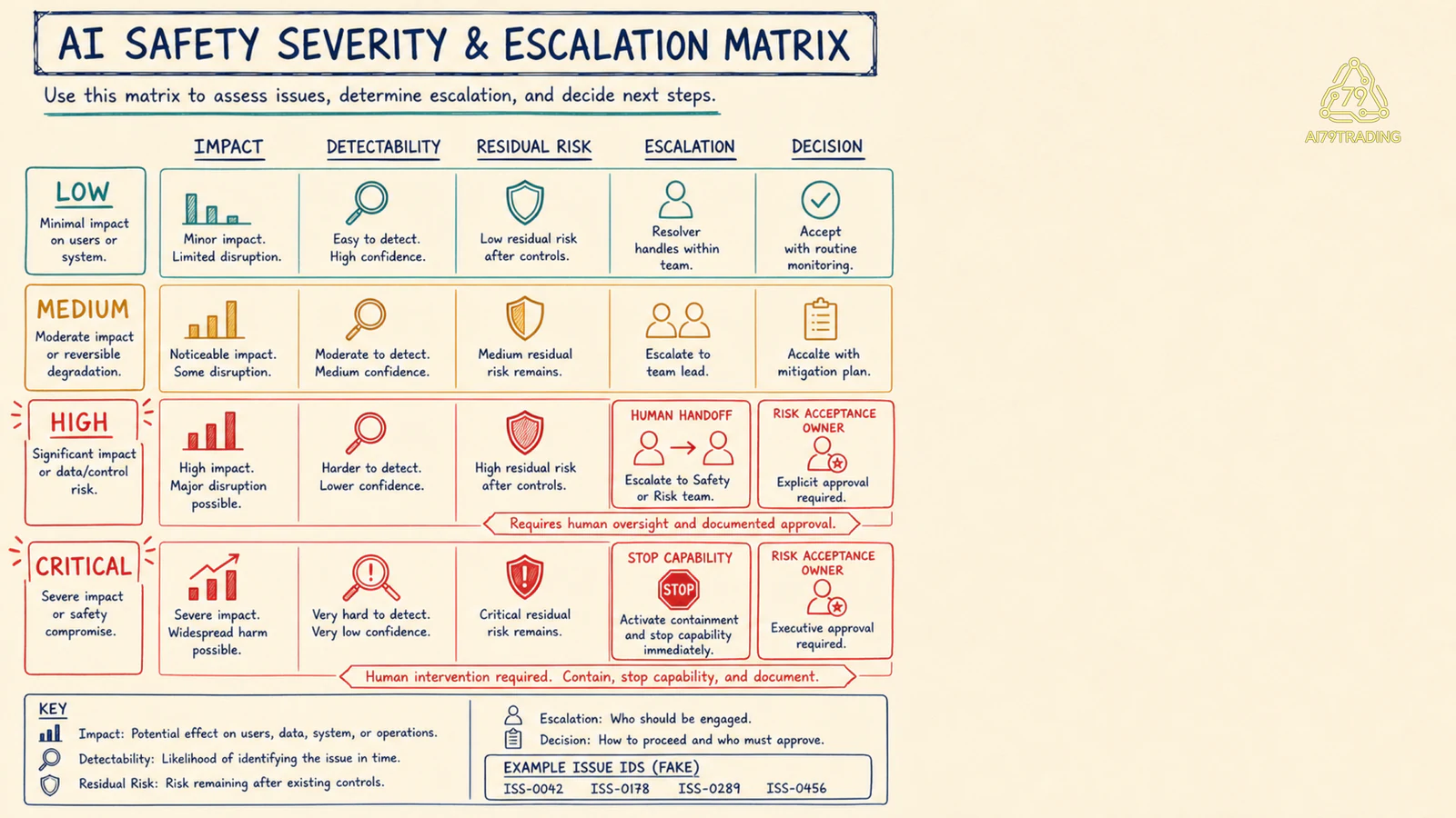 Severity, escalation, residual risk và risk acceptance matrix