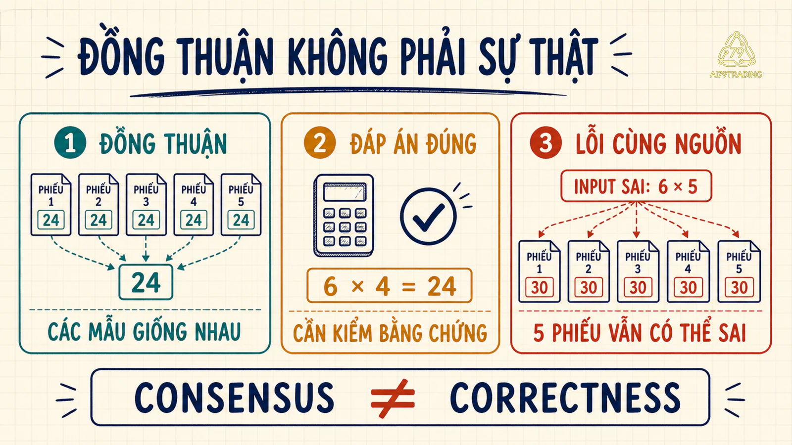 Bảng phân biệt đồng thuận giữa các mẫu, đáp án đúng và lỗi cùng nguồn