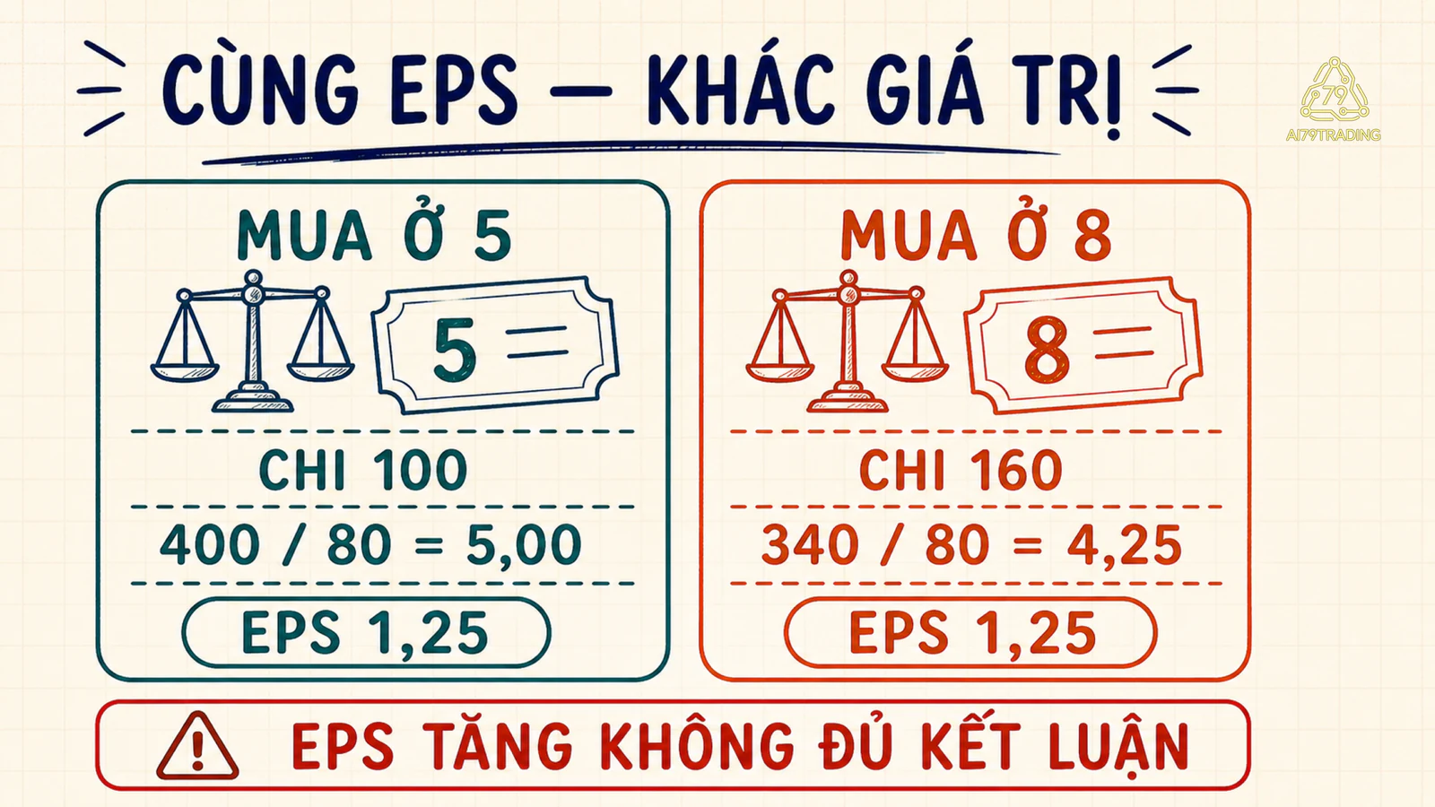 Hai giao dịch cùng tạo EPS 1,25 nhưng để lại giá trị mỗi cổ phiếu khác nhau