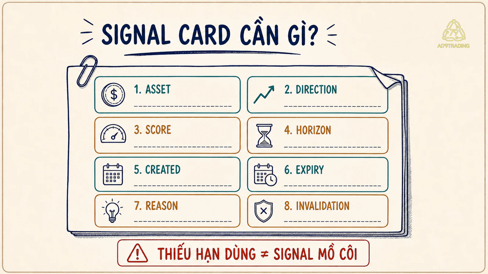 Tám trường cần có trong signal card AI Trading